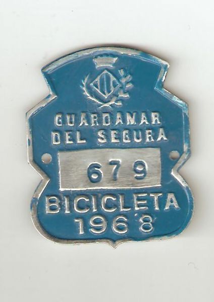 Matricula de Bicicleta de Guardamar del Segura 1968 (Alicante)