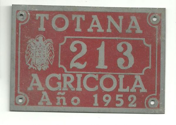 Matricula Carros Agricolas de Totana ao 1952