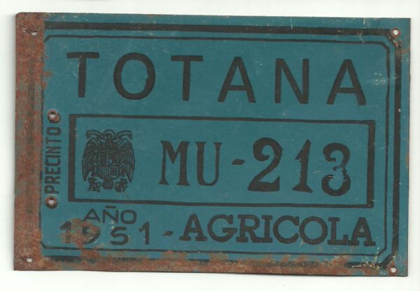 Matricula Carros Agricolas de Totana ao 1951