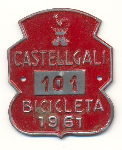 Matricula de Bicicleta de  Castellgali  1961 (Barcelona)
