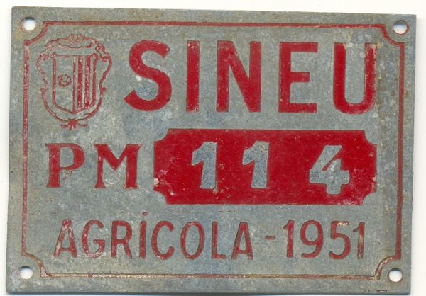 Placa de Matricula Agricola Sineu (1951) Palma de Mallorca