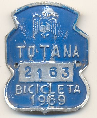 Placa de bicicleta de Totana (1969) Murcia