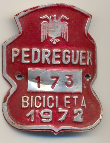 Placa de Matricula bicicleta de Pedreguer  (1972) Comunidad Valenciana