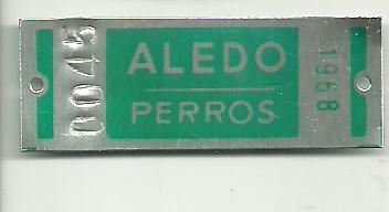 Chapa Matricula de Perros 1.968 Aledo (Murcia)