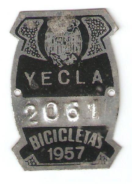 MATRICULA AO 1957  BICICLETA YECLA (REGION DE MURCIA)