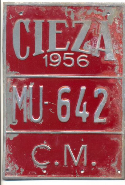 Placa Matricula Carro Mercancias de Cieza (Murcia) 1.956