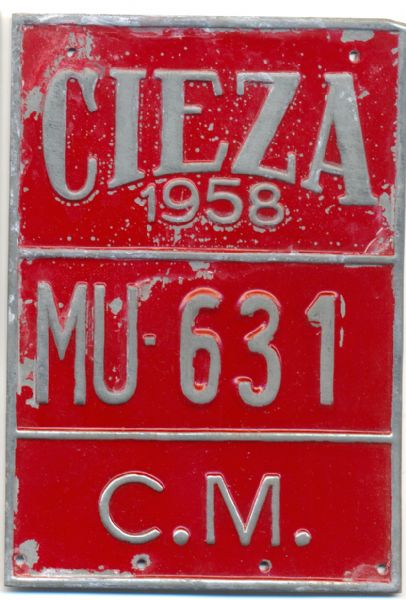 Placa Matricula Carro Mercancias de Cieza (Murcia) 1.958