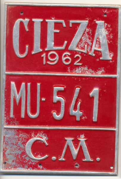 Placa Matricula Carro Mercancias de Cieza (Murcia) 1.962