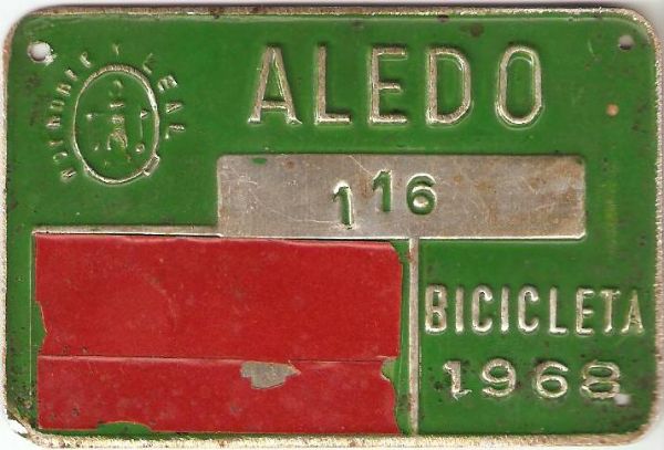 Matricula de Bicicleta de Aledo 1.968  (Murcia)