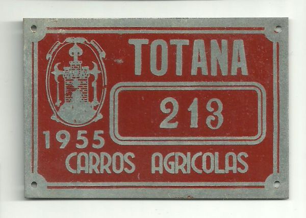 Matricula Carros Agricolas de Totana a�o 1955