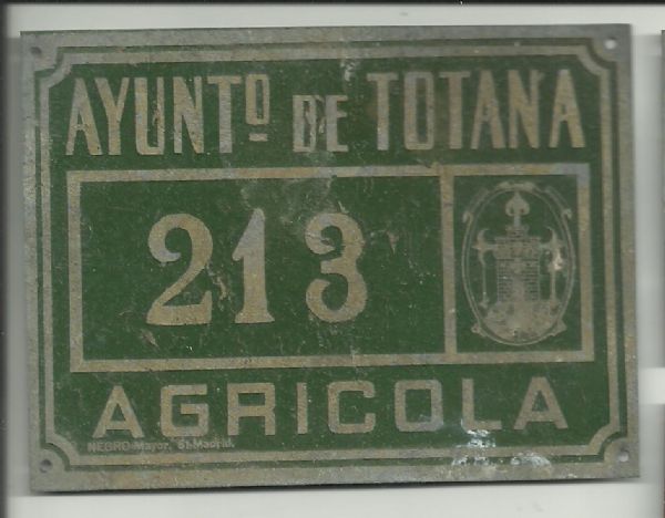 Matricula Carros Agricolas de Totana (sin a�o)