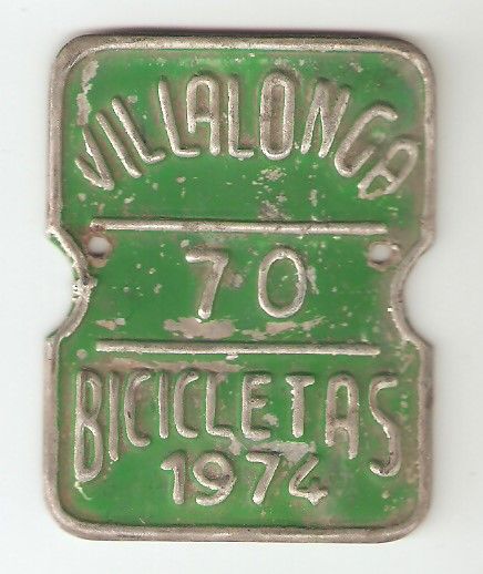 Chapa Matricula Bicicleta  Villalonga  (1974)