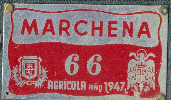 Placa de matr�cula Agricola de Marchena  1947 (Sevilla)