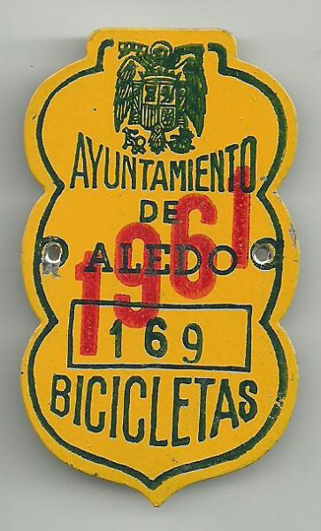 Matricula Bicicleta Aledo (Murcia) A�o 1.961