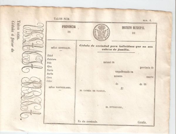 C�dula de Identidad Personal A�o 18......