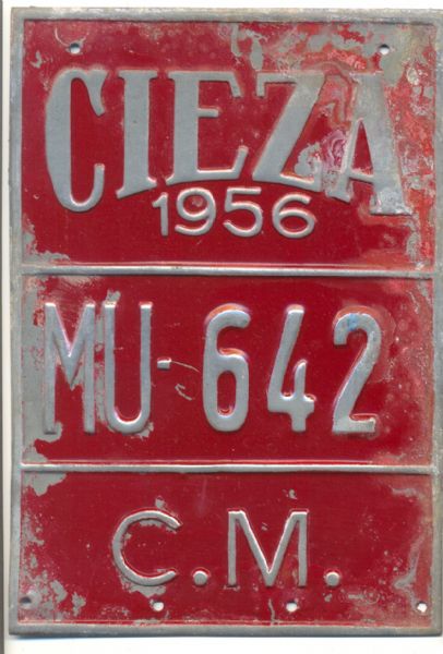 Placa Matricula Carro Mercancias de Cieza (Murcia) 1.956