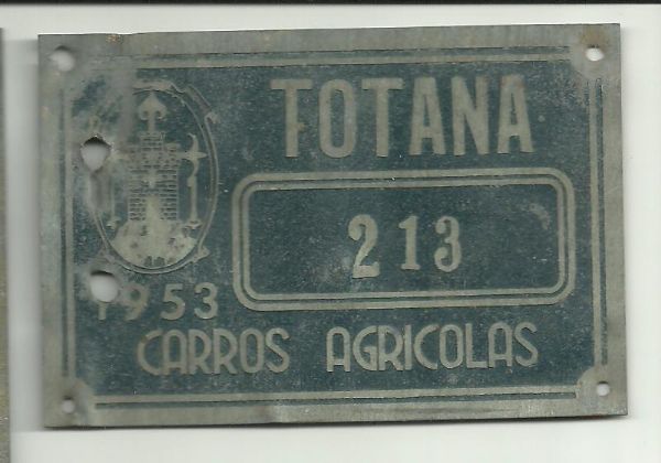 Matricula Carros Agricolas de Totana ao 1953