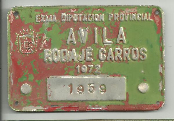 Chapa Matricula Rodaje Carros 1972 (Avila)