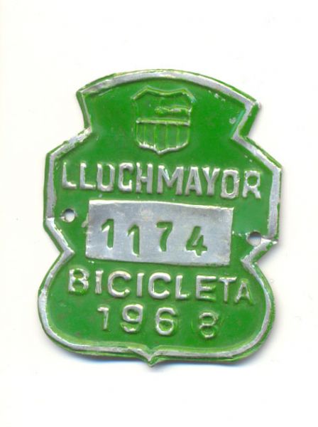 Placa de bicicleta de Lluchmayor (1968) Illes Baleares