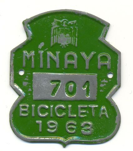 Placa de bicicleta de Minaya (1963) Albacete