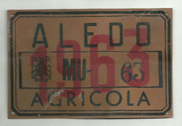 Matricula Agricola Aledo (Murcia) Ao 1.963
