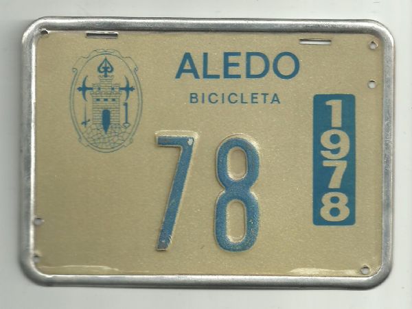 Matricula Bicicleta Aledo (Murcia) Ao 1.978