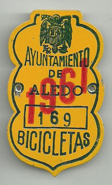 Matricula Bicicleta Aledo (Murcia) Ao 1.961