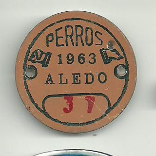 Chapa Matricula de Perros 1.963 Aledo (Murcia)