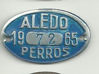 Chapa Matricula de Perros 1.965 Aledo (Murcia)