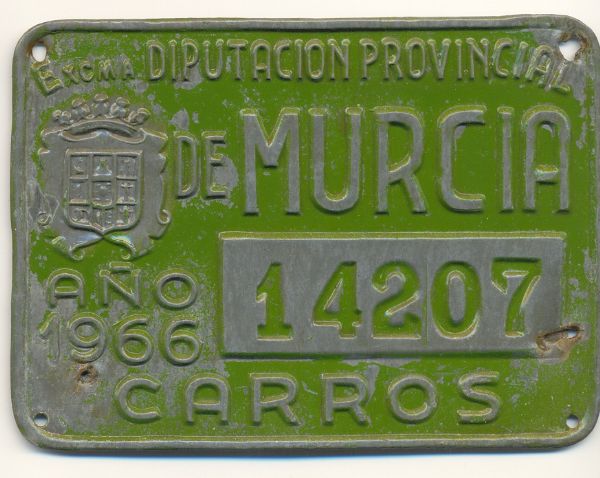 Placa de Matricula de Carro de Murcia 1.966