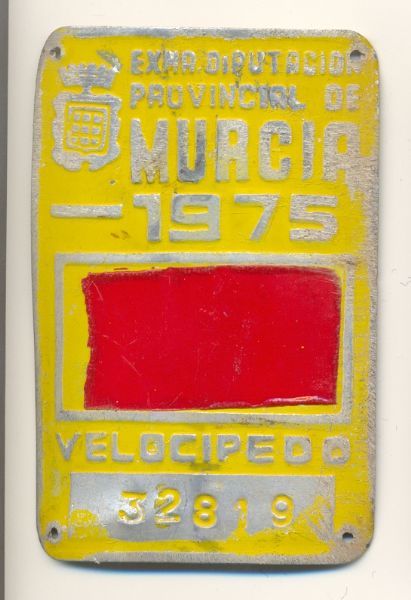 Placa Matricula Velocipedo de Murcia 1.975