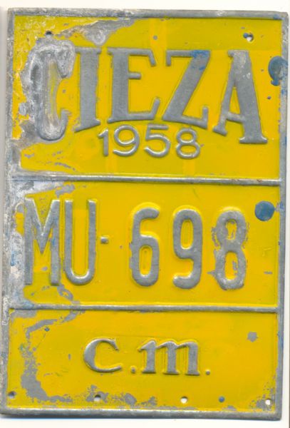 Placa Matricula Carro Mercancias de Cieza (Murcia) 1.958