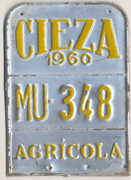 Placa Matricula Carro Agricola de Cieza (Murcia) 1.960