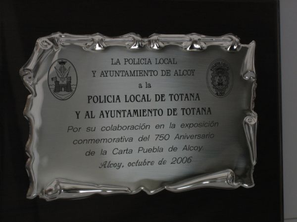 Placa Conmemorativa Agradecimiento Policia Local Alcoy (Alicante)