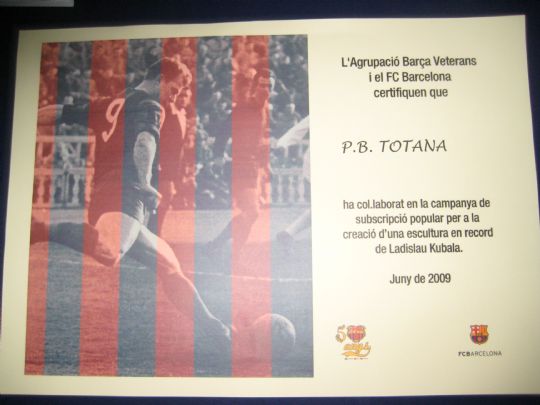 LA PB TOTANA COLABORA EN LA CAMPAA POPULAR PARA LA REALIZACION DE UNA ESCULTURA A LADISLAO KUBALA