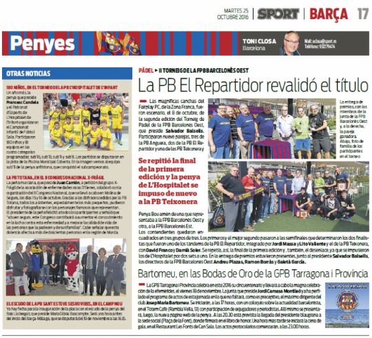 LA PEÑA BARCELONISTA DE TOTANA EN EL DIARIO SPORT
